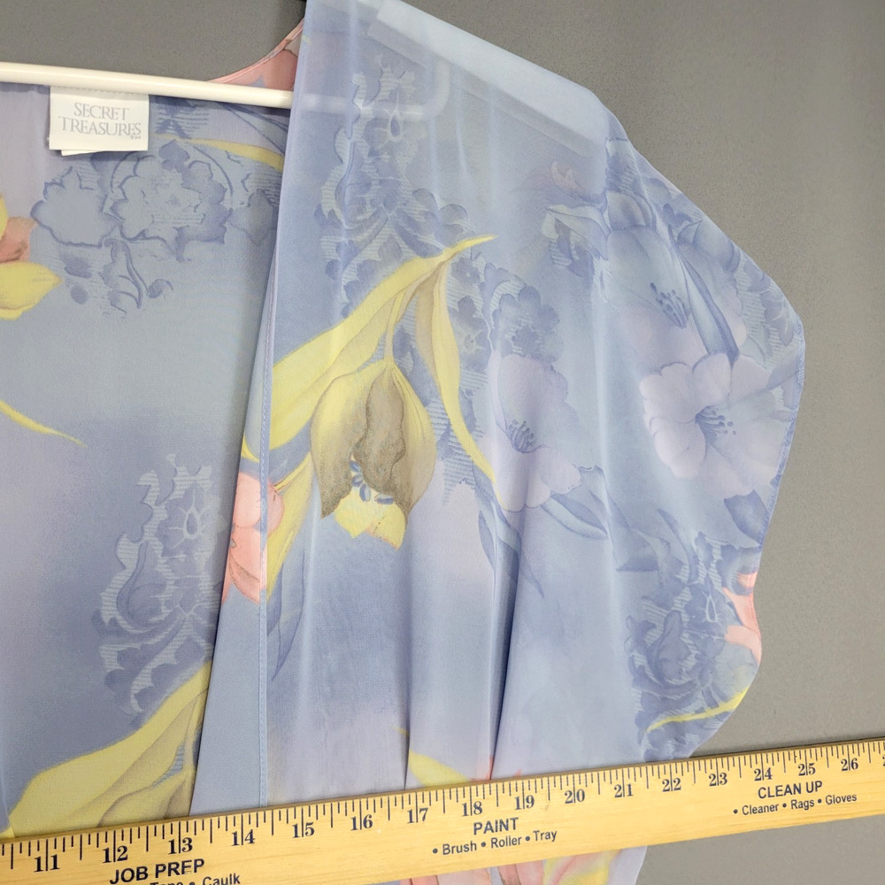 Vintage Secret Treasure Lingerie Robe Womens L Blue Floral Belted Sheer 90s Y2K - Picture 8 of 12